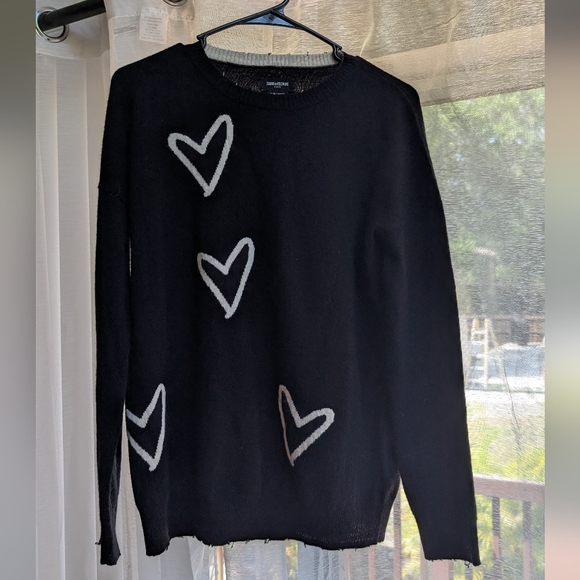 Zadig & Voltaire Black and White Heart Knit Crew Neck - Picture 1 of 5